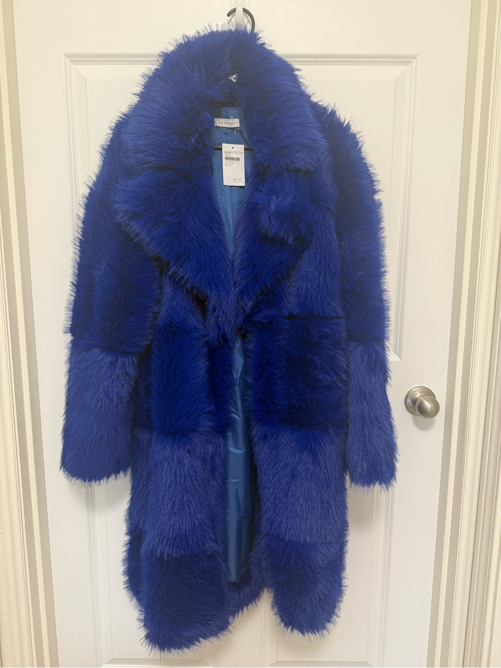 Topshop Royal Blue Faux Fur Pea Coat